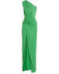 Rhea Costa - One-shoulder Ruched Glittered Jersey Gown - Lyst