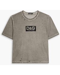Dolce & Gabbana - Distressed Logo-print Cotton-jersey Shirt - Lyst