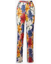 Etro - Floral-print Plissé-chiffon Straight-leg Pants - Lyst