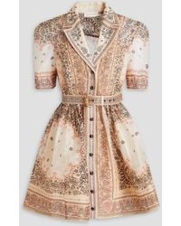 Zimmermann - Minikleid aus einer leinen-seidenmischung mit paisley-print und gürtel - Lyst