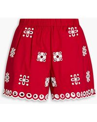 RED Valentino - Broderie Anglaise Stretch-cotton Shorts - Lyst