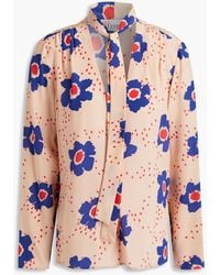 RED Valentino - Pussy-bow Floral-print Silk Crepe De Chine Blouse - Lyst