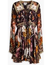 CAMILLA - Embellished Floral-Print Mousseline Mini Dress - Lyst