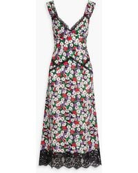 Anna Sui - Lace-trimmed Floral-print Silk-crepe Midi Dress - Lyst