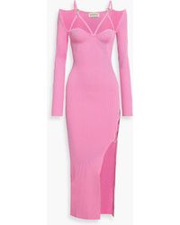 Nicholas Janet Ring-embellished Ribbed-knit Midi Dress - Pink