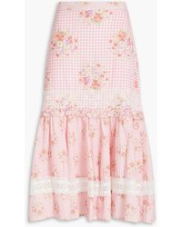 LoveShackFancy - Arla Floral-print Cotton-seersucker Midi Skirt - Lyst