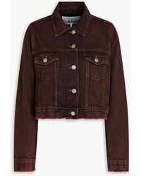 Ganni - Cropped Frayed Denim Jacket - Lyst