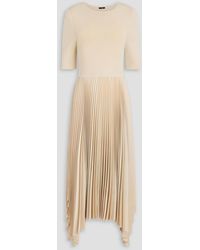 JOSEPH - Darno Pleated Satin-Crepe And Knitted Midi Dress - Lyst