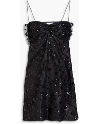 Ganni - Ruched Sequin-embellished Chantilly Lace Mini Dress - Lyst