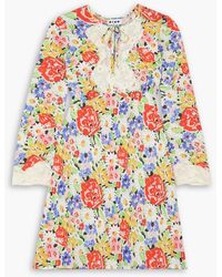 RIXO London - Abrielle Lace-trimmed Floral-print Crepe Mini Dress - Lyst