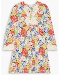 RIXO London - Abrielle Lace-trimmed Floral-print Crepe Mini Dress - Lyst
