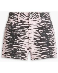 Ganni - Tiger-print Denim Shorts - Lyst