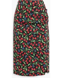 Carolina Herrera - Ruched Printed Cotton-blend Poplin Midi Pencil Skirt - Lyst