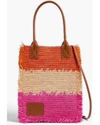 Sandro - Tote bag aus stroh mit lederbesatz und fransen in colour-block-optik - Lyst