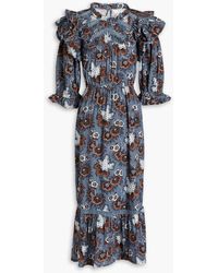Sea - Lucinda Ruffled Floral-print Cotton Midi Dress - Lyst