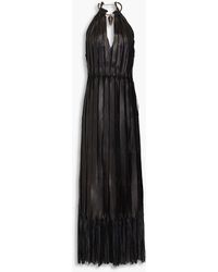 Valentino Garavani - Open-back Embellished Corded Lace And Leather Maxi Dress - Lyst