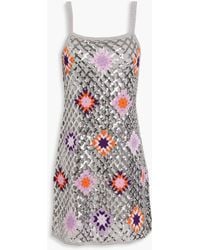 Sandro - Brunielou Sequin-embellished Crochet And Open-knit Mini Dress - Lyst