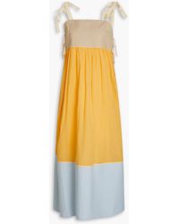 Tory Burch - Gathered Color-block Cotton-mousseline Dress - Lyst