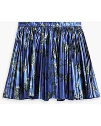 RED Valentino - Pleated Metallic Floral-print Satin-twill Mini Skirt - Lyst