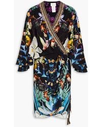 CAMILLA - Crystal-embellished Gathered Floral-print Silk Crepe De Chine Mini Wrap Dress - Lyst