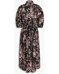 Zimmermann - Belted Floral-Print Linen Midi Shirt Dress - Lyst
