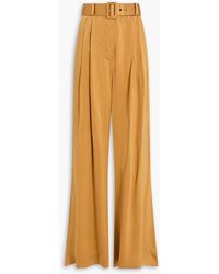 Zimmermann - Belted Pleated Washed-silk Wide-leg Pants - Lyst