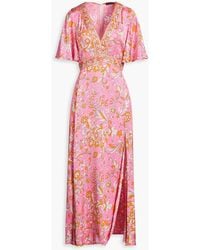 Maje - Floral-print Satin Maxi Dress - Lyst