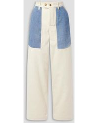 B Sides - Cotton-flannel And Denim Straight-leg Pants - Lyst