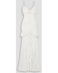 Alessandra Rich - Robe aus spitze aus einer baumwollmischung mit verzierung und rüschen - Lyst