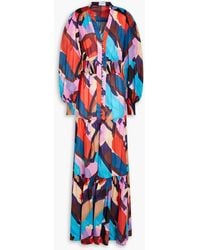 Rebecca Vallance - Malaga Shirred Printed Cotton-poplin Maxi Dress - Lyst