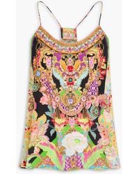 CAMILLA - Crystal-embellished Printed Silk Crepe De Chine Camisole - Lyst