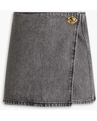 Ganni - Faded Denim Mini Wrap Skirt - Lyst