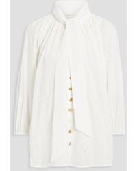Zimmermann - Tie-neck Broderie Anglaise Cotton Blouse - Lyst