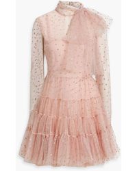 RED Valentino - Pussy-bow Ruffled Glittered Tulle Mini Dress - Lyst