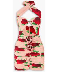 Magda Butrym - Cutout Ruched Floral-print Jersey Halterneck Mini Dress - Lyst