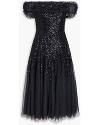 Needle & Thread - Dappled Off-The-Shoulder Sequined Point D'Esprit Midi Dress - Lyst