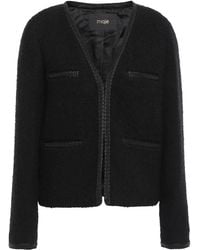 Maje Bead-embellished Grosgrain-trimmed Bouclé-tweed Jacket Black