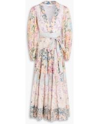 Zimmermann - Belted Floral-print Cotton Midi Wrap Dress - Lyst