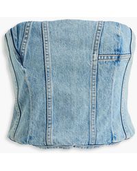 Amiri - Cropped Strapless Faded Denim Bustier Top - Lyst