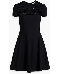 Valentino Garavani - Embellished Tulle-paneled Knitted Mini Dress - Lyst