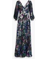 Marchesa - Cutout Metallic Floral-print Chiffon Gown - Lyst