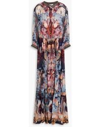 Camilla - Crystal-embellished Floral-print Silk-crepon Maxi Dress - Lyst