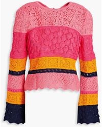 Carolina Herrera - Striped Crochet-knit Cotton Top - Lyst
