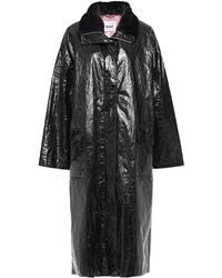 Stand Studio Maia Faux Fur-trimmed Coated Crinkled-canvas Coat Black
