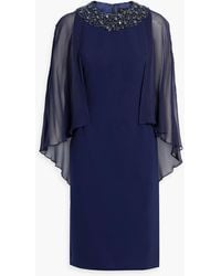 Jenny Packham - Cape-effect Embellished Chiffon And Crepe Dress - Lyst
