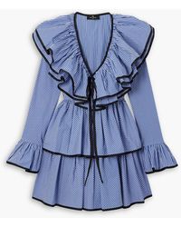 Etro - Ruffled Gabardine-trimmed Striped Cotton-poplin Mini Dress - Lyst
