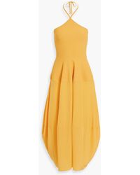 Stella McCartney - Stretch-knit And Silk Crepe De Chine Midi Halterneck Midi Dress - Lyst