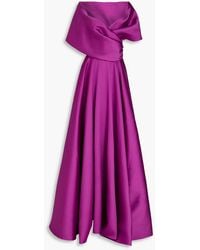 Rhea Costa - Wrap-effect Draped Satin-twill Gown - Lyst