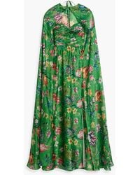 Marchesa - Cape-effect Floral-print Charmeuse Gown - Lyst
