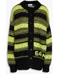 Ganni - Zweifarbiger cardigan aus wolle in pointelle-strick - Lyst